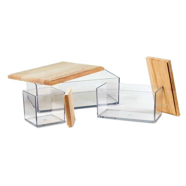 Pen + Gear Desktop Organizer Set, Clear with Wooden Lids, 8 Pieces | Walmart (US)
