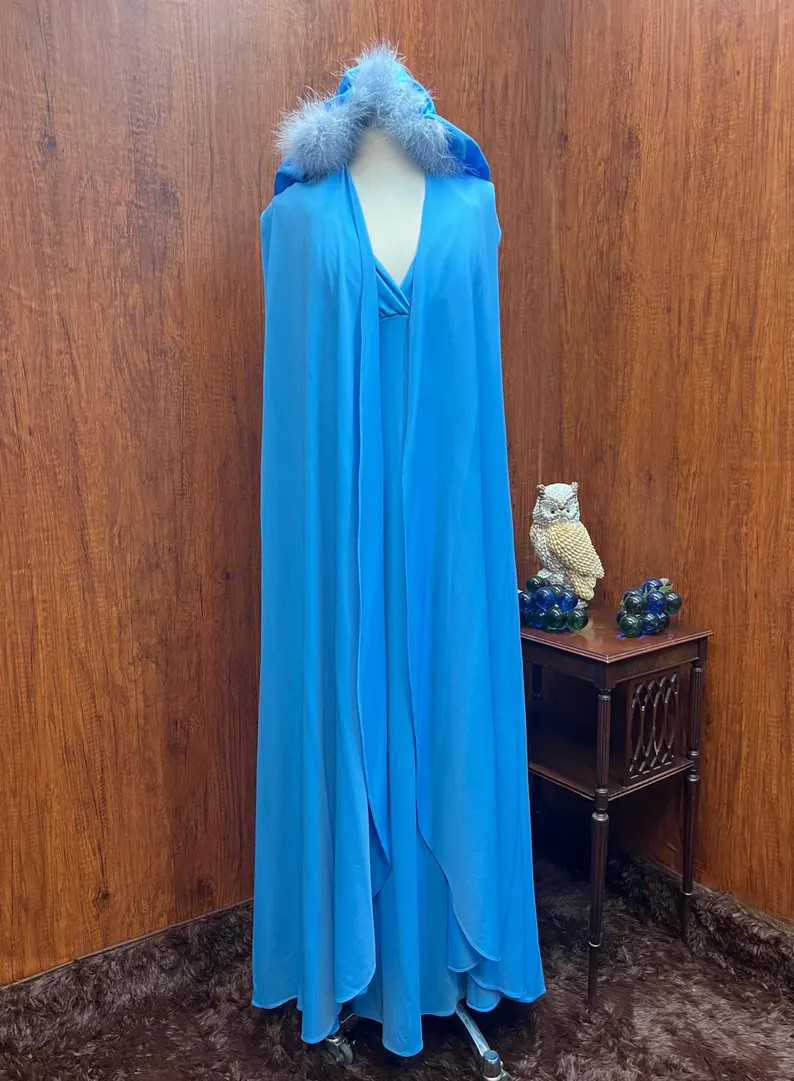 Vintage 1970s 2 Piece Halter Dress with Feather Hooded Cape ILGWU Made EUC | Etsy (Global)