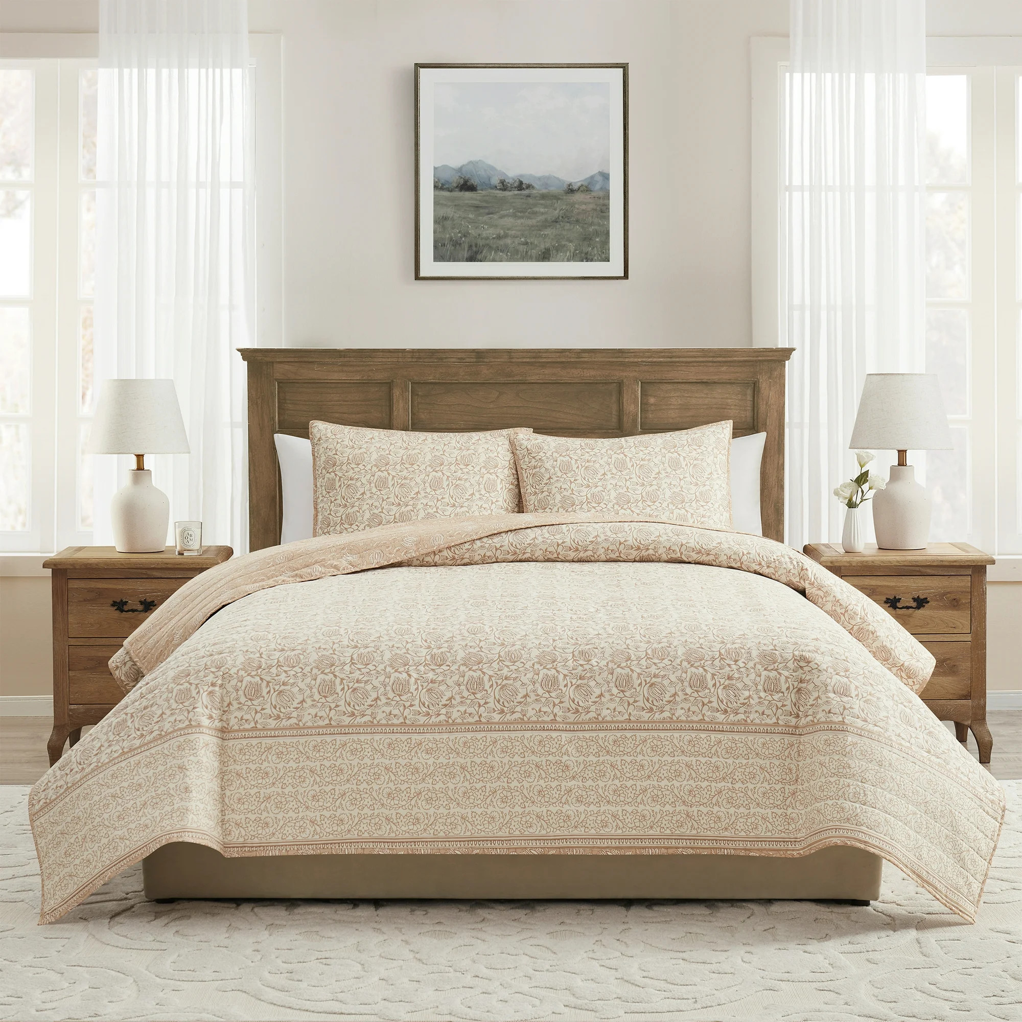 My Texas House Arden 3-Piece Taupe Floral Quilt Set, Full/Queen | Walmart (US)