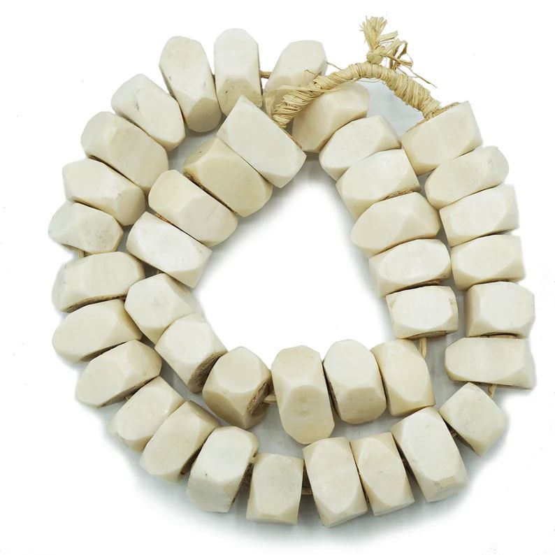 Large Natural White Bone Beads (19-26mm) Made in Kenya - Cow Bone - Tribal Boho Traditional Desig... | Etsy (US)