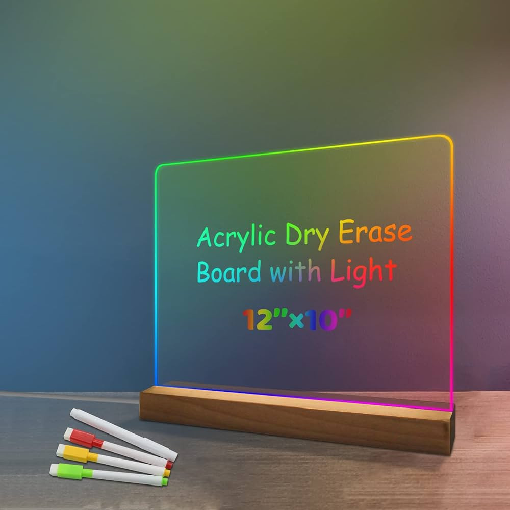 SHOOFFICE Acrylic Dry Erase Board with Light, 11.8 x 9.8" Acrylic Whiteboard with Stand for Desk,... | Amazon (US)