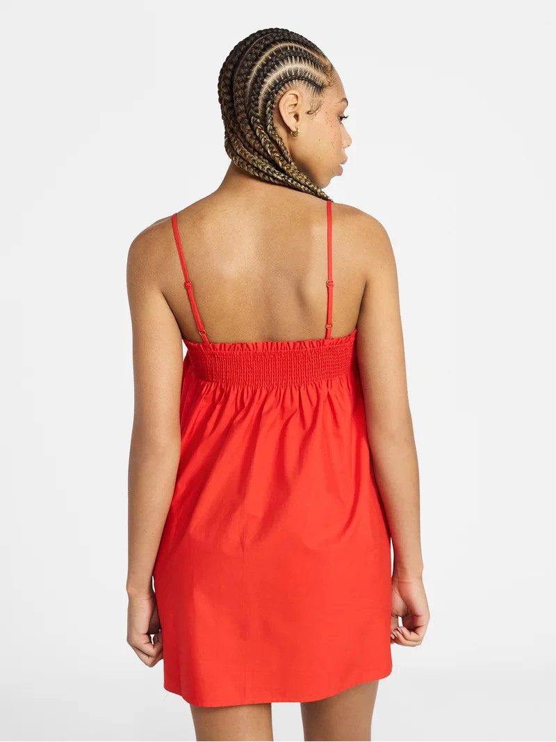 No Boundaries Cotton Poplin Smocked Mini Dress with Tie Straps, Women's XXS-XXL - Walmart.com | Walmart (US)