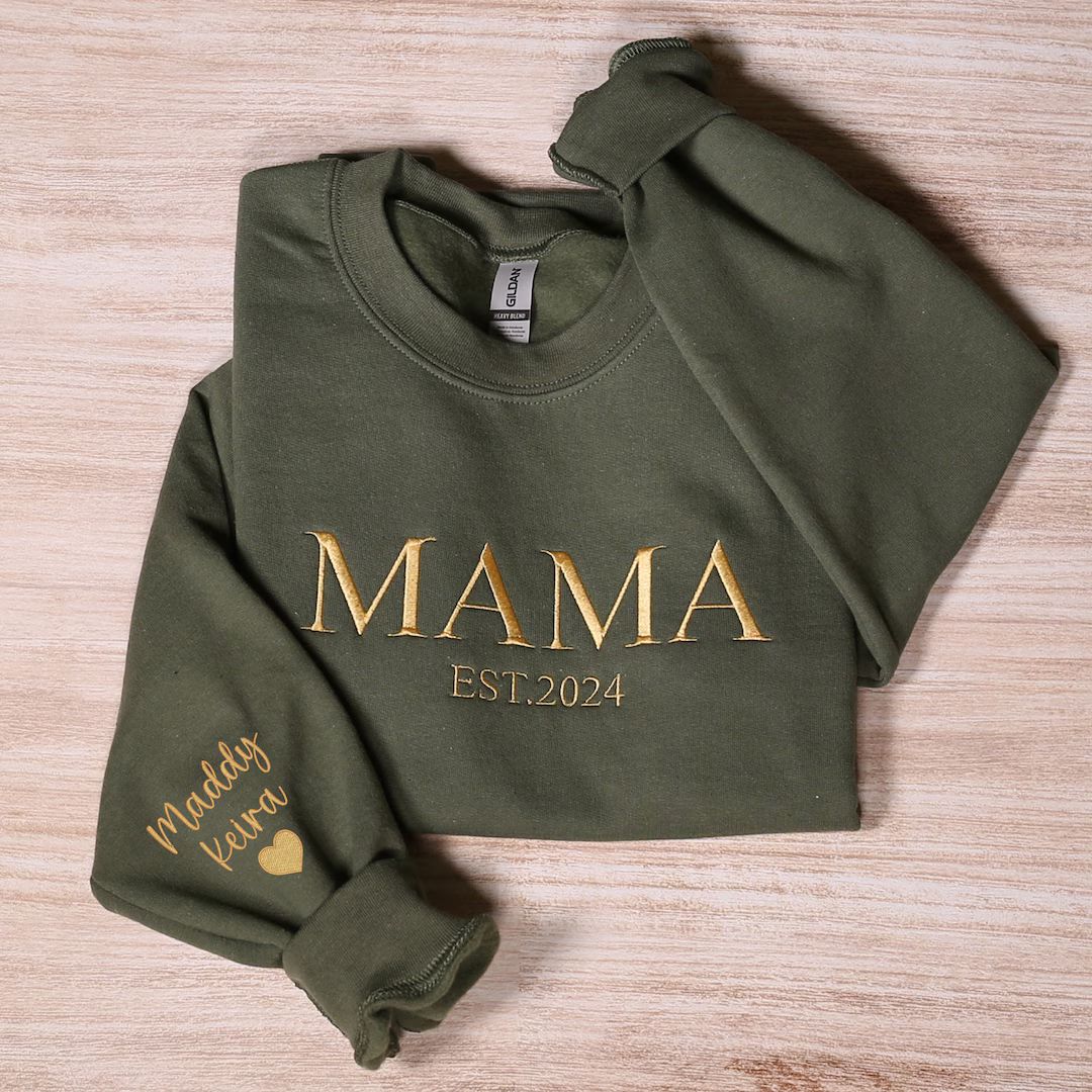 Personalized Mama Embroidered Sweatshirt, Custom Mom Embroidery Hoodie, New Mom Outfit, Pregnancy... | Etsy (US)