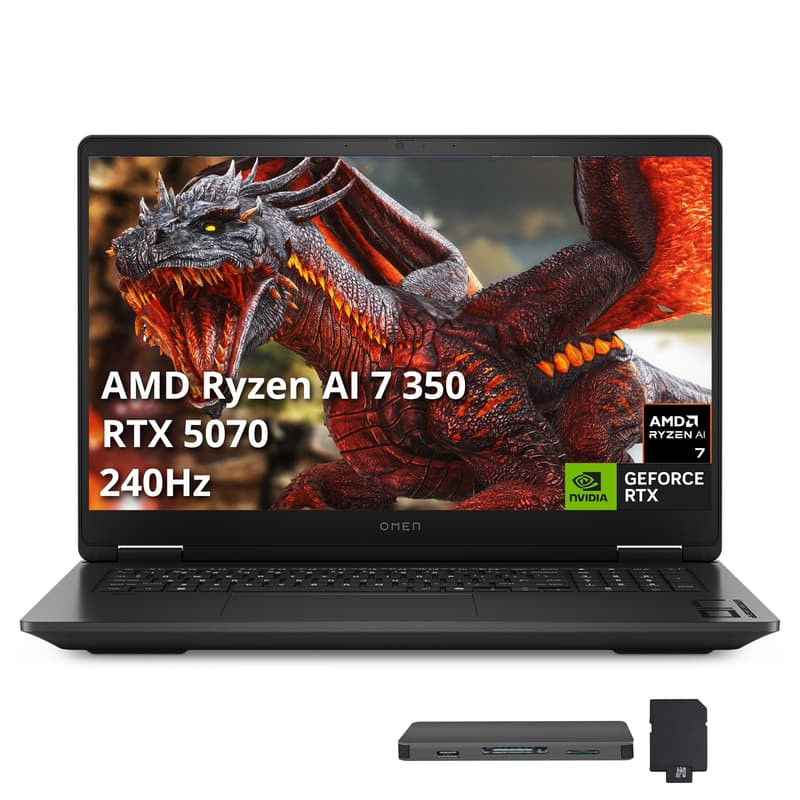HP - Upgraded - OMEN 17.3" QHD Gaming Laptop,Ryzen AI 7 350,16GB RAM,1TB SSD+1TB Dock Set,GeForce RTX 5070,Backlit KB,Win 11 - Black | Best Buy U.S.