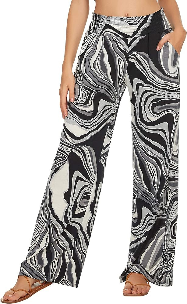 Urban CoCo Women's Boho Palazzo Pants Wide Leg Beach Pants High Waisted Lounge Pants with Pockets | Amazon (US)