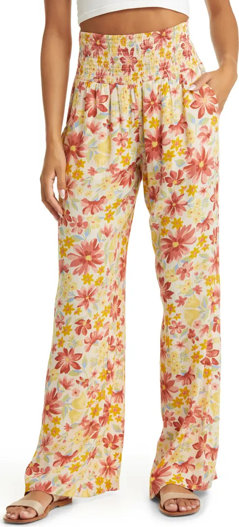 Billabong Smooth Sailing Smocked High Waist Floral Print Pants | Nordstrom | Nordstrom Canada