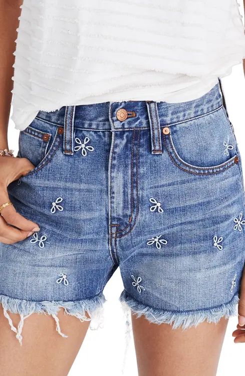 Madewell Perfect Daisy Embroidered High Waist Denim Shorts (Aberdeen Wash) | Nordstrom