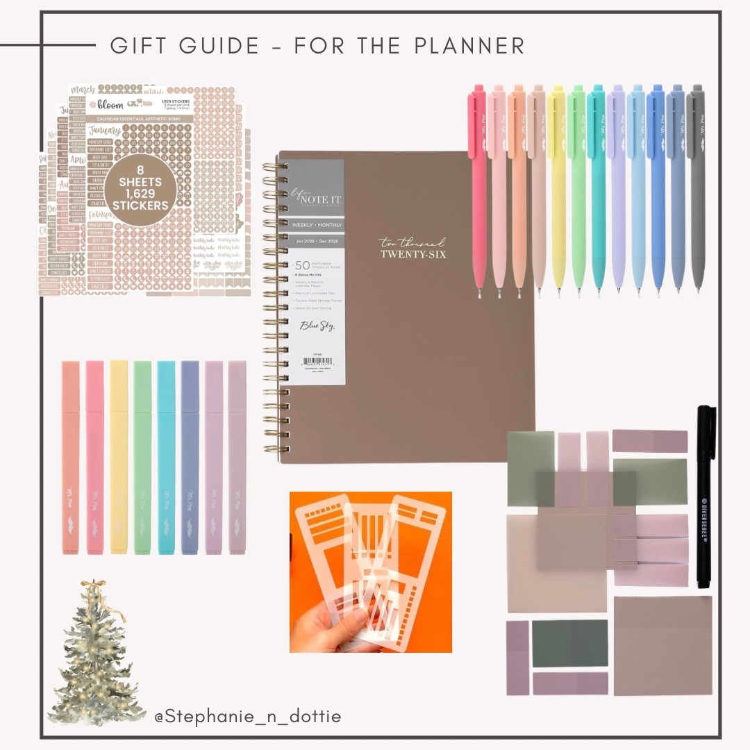 Get organized and ready for the new year. This is an aesthetic planner that is spiral bound. These sticky notes are clear and gorgeous. I love these highlighters as they do not bleed, perfect for books and the bible. The planner stencils help you create a checklist!!! I love these
2026 planner | planner accessories | gel pens, bible highlighters | planner stickers | aesthetic planner | aesthetic 

#LTKHome #LTKmomlife #LTKGiftGuide