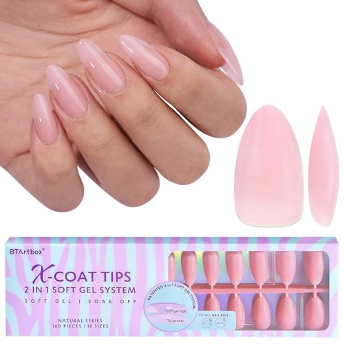 BTArtbox XCOATTIPS Natural Nail Tips - Matte Medium Almond Press On Nails Pink, Long Lasting Soft Gel Nails False Nail, Soak Off Acrylic Fake Nails Extensions for Nail Art DIY Women | Amazon (US)