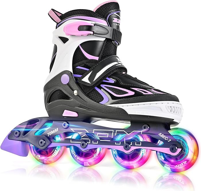 2PM SPORTS Vinal Girls Adjustable Flashing Inline Skates, All Wheels Light Up, Fun Illuminating S... | Amazon (US)