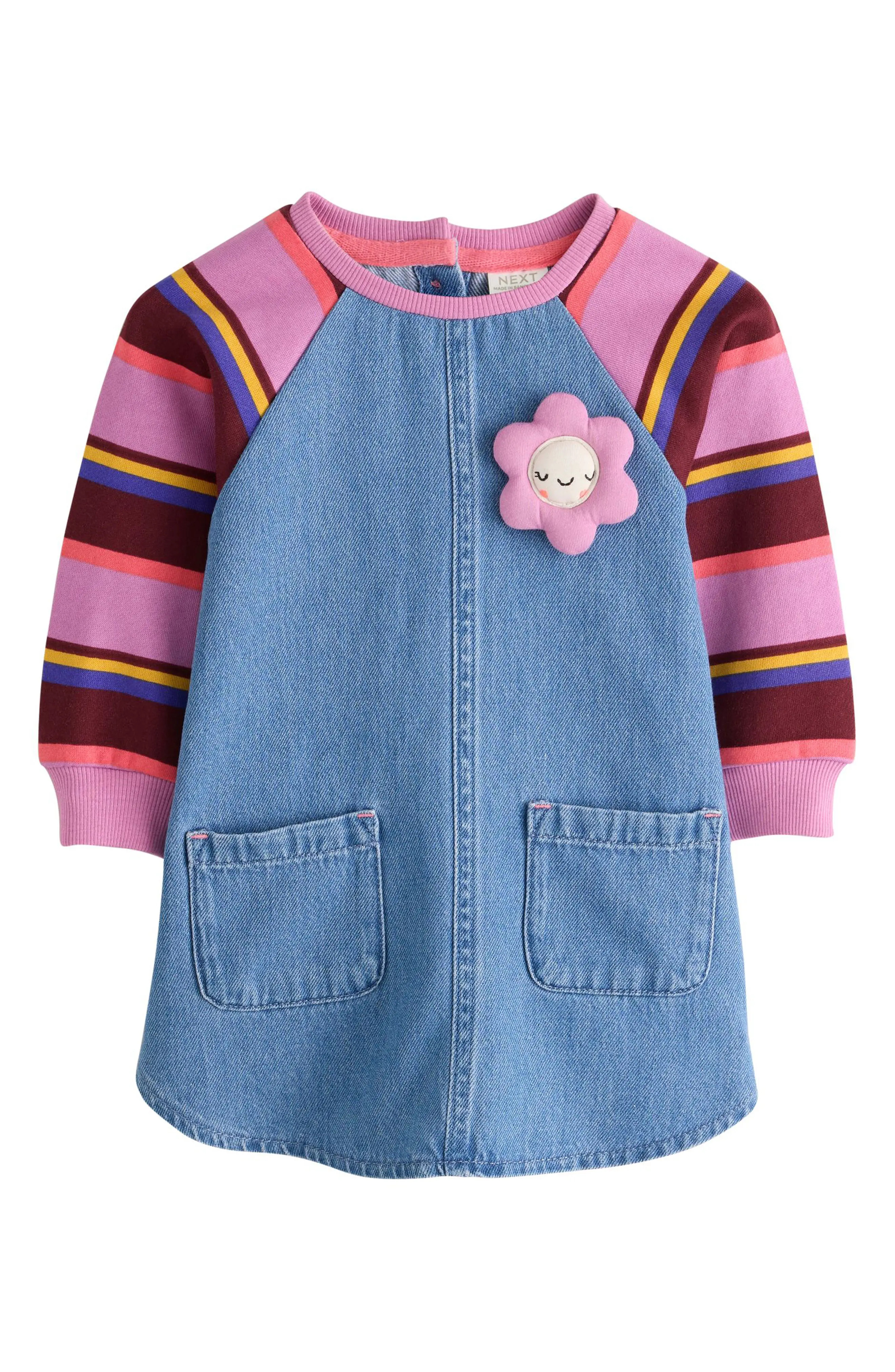 NEXT Kids' Stripe Sleeve Denim Dress in Blue at Nordstrom, Size 18-24M | Nordstrom