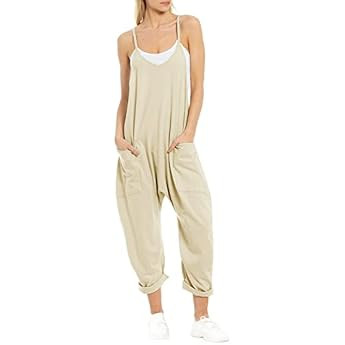 Ainangua Women's Casual Sleeveless Jumpsuits Adjustable Spaghetti Strap Overalls Long Harem Pants... | Amazon (US)