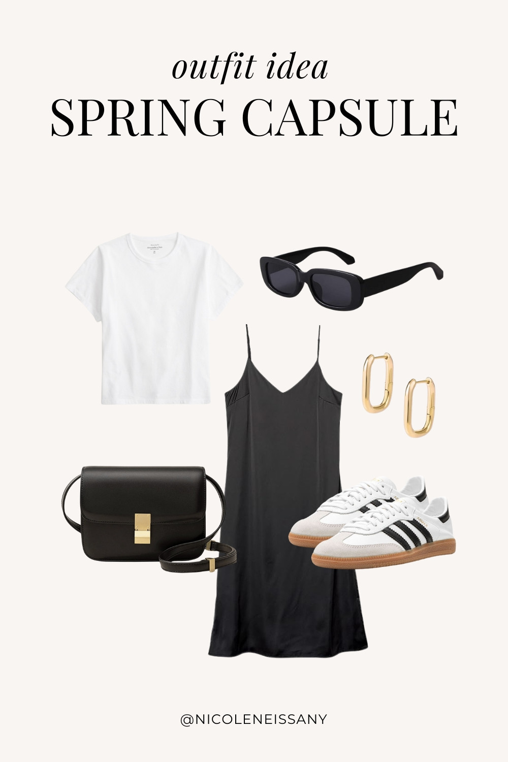 Spring outfit idea featuring my 2025 Spring Capsule Wardrobe staples | casual spring outfit, spring brunch outfit, spring date night outfit, spring date outfit, elevated casual spring outfit, spring work outfit, spring office outfit, casual spring outfit idea, spring outfits, spring shoes, 2025 spring trends, 2025 spring fashion trends, neutral capsule wardrobe, minimalist capsule wardrobe | t-shirt, basic tee, satin dress, slip dress, spring dress, midi dress, adidas samba sneakers, adidas samba decon sneakers, spring sneakers, spring shoes, spring shoe trends, gold square hoop earrings 

 #LTKSeasonal #LTKSaleAlert #LTKPetite #LTKFindsUnder50 #LTKFindsUnder100 #LTKStyleTip #LTKWorkwear #LTKTravel #LTKShoeCrush
