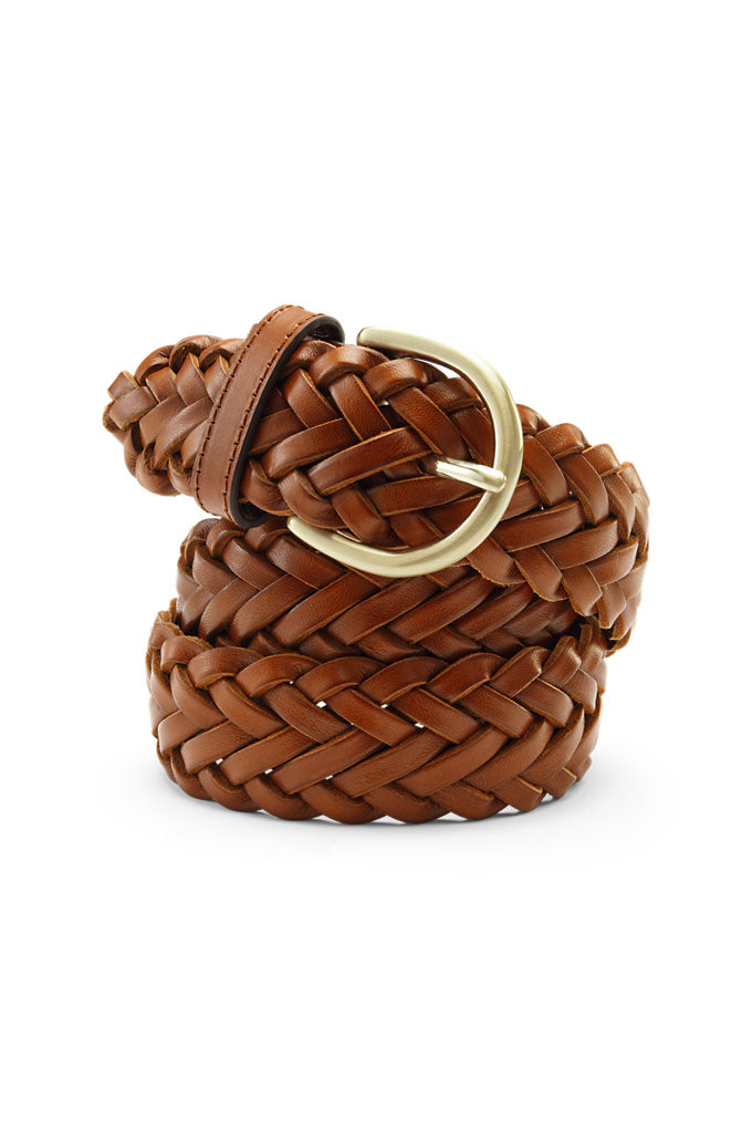 Women's Leather Braided Belt - Lands' End - Brown - L | Lands' End (US)