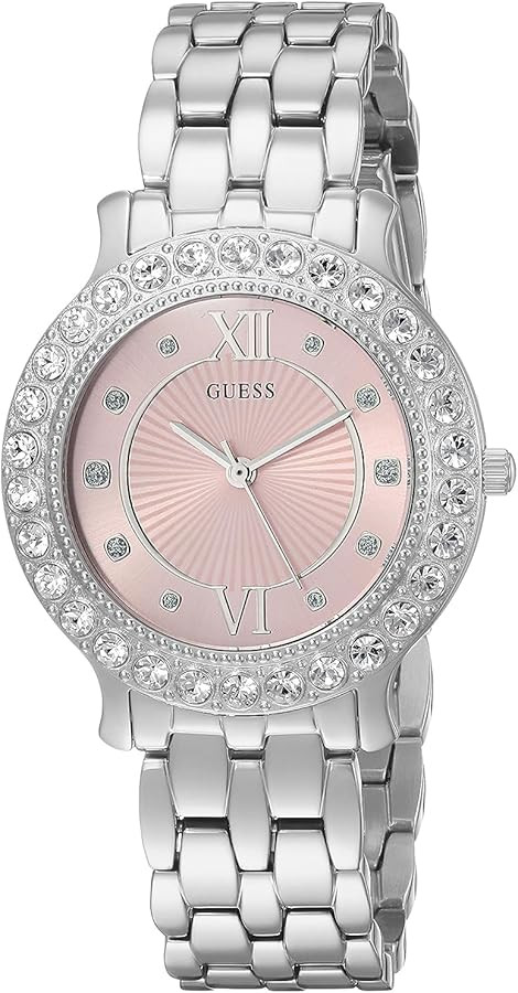GUESS Stainless Steel + Pink Crystal Bracelet Watch. Color: Silver-Tone (Model: U1062L2) | Amazon (US)