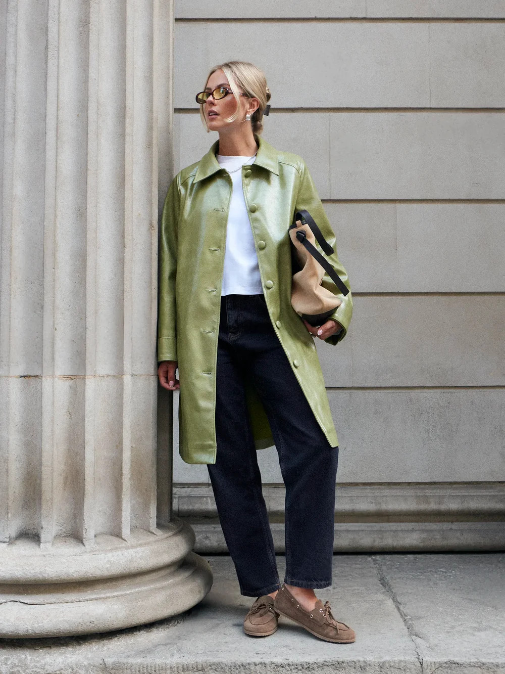 Green Faux Leather Car Coat | Ro&Zo