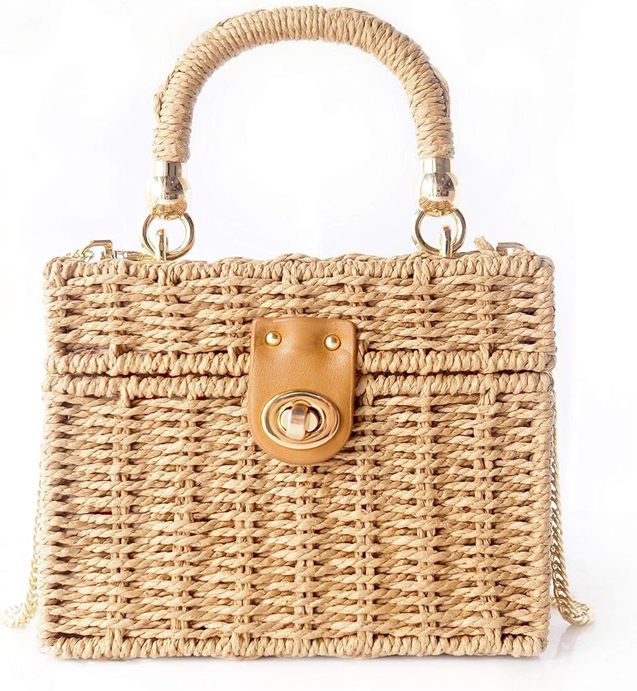 JIYALI Handwoven Rattan vintage purse Bag Natural Chic Casual Handbag Beach Sea tote Basket Straw va | Amazon (US)