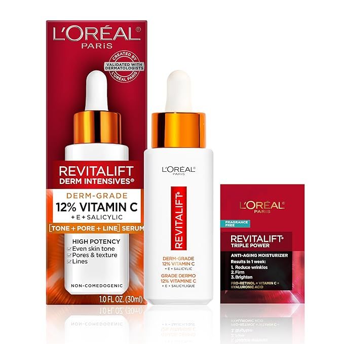 L'Oreal Paris Revitalift 12% Pure Vitamin C Serum, Vitamin E, Salicylic Acid, Brightening 1 oz + ... | Amazon (US)