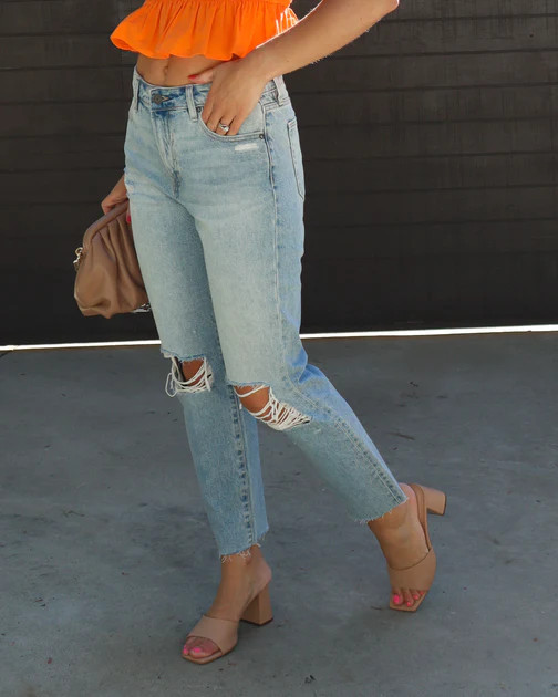 Rowena High Rise Distressed Straight Jeans | VICI