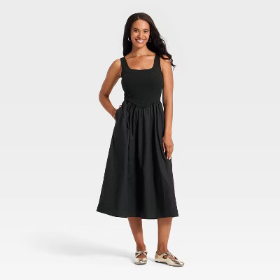Women's Pullover Knit to Woven Midi Dress - A New Day™ Black XL | Target