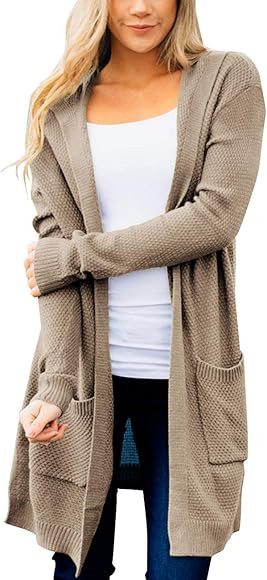 MEROKEETY Women's Long Sleeve Open Front Hoodie Knit Sweater Cardigan with Pockets | Amazon (US)