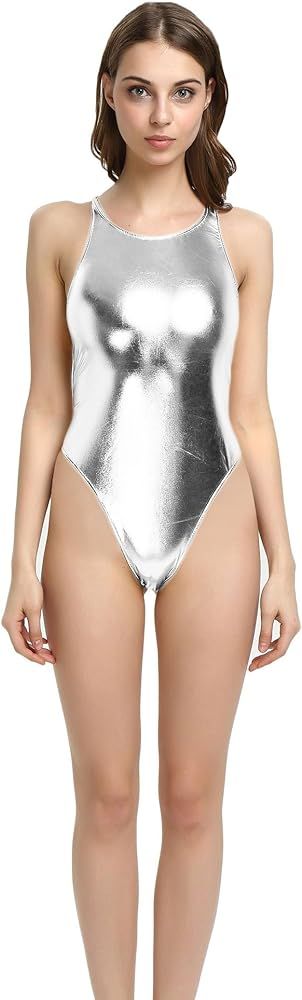 WOLF UNITARD Sexy Thong Leotard Shiny Metallic Bodysuit | Amazon (US)