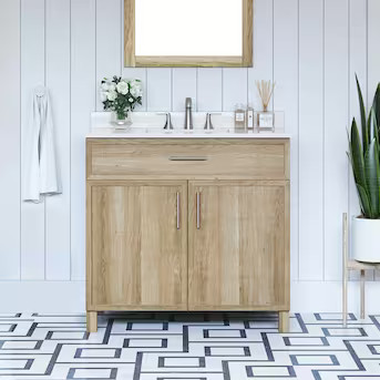 Style Selections Dolton 36-in Natural Oak Undermount Single Sink Bathroom Vanity with White Engin... | Lowe's