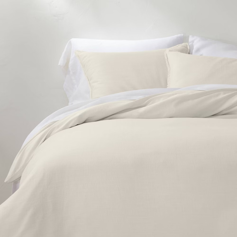 Full/Queen Heavyweight Linen Blend Duvet Cover & Sham Set Natural - Casaluna | Target