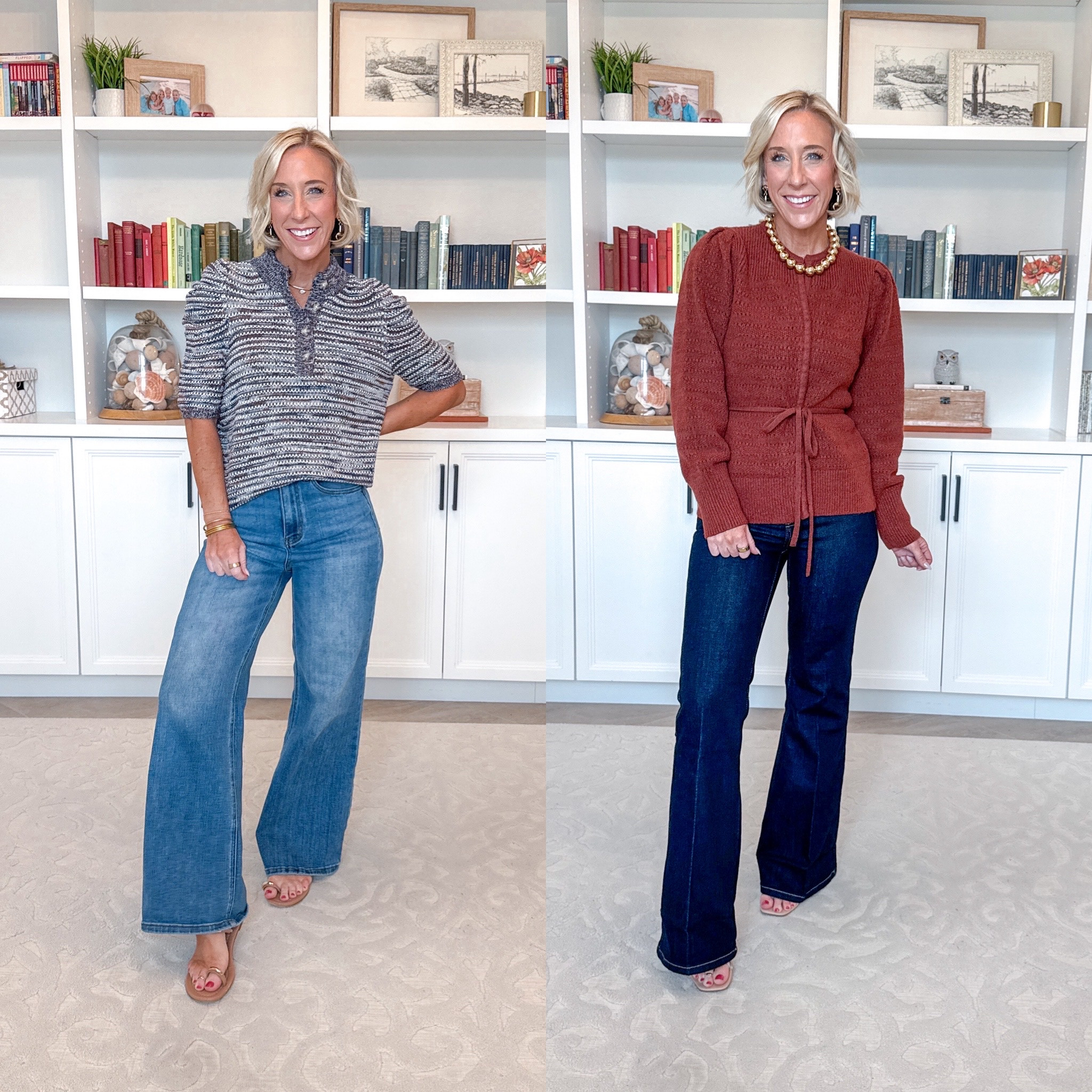 Walmart - new arrivals.Henley Sweater w/ Puff Sleeves - size XS. $19.98. 3 colors. * Wide Leg Jeans - size 25. High Rise Flare Denim Jeans - size 0 (runs small). $26.98. 2 washes. Open Tie Cardigan Sweater - size XS. $22.98. 3 colors.

#LTKSeasonal #LTKOver40 #LTKPetite