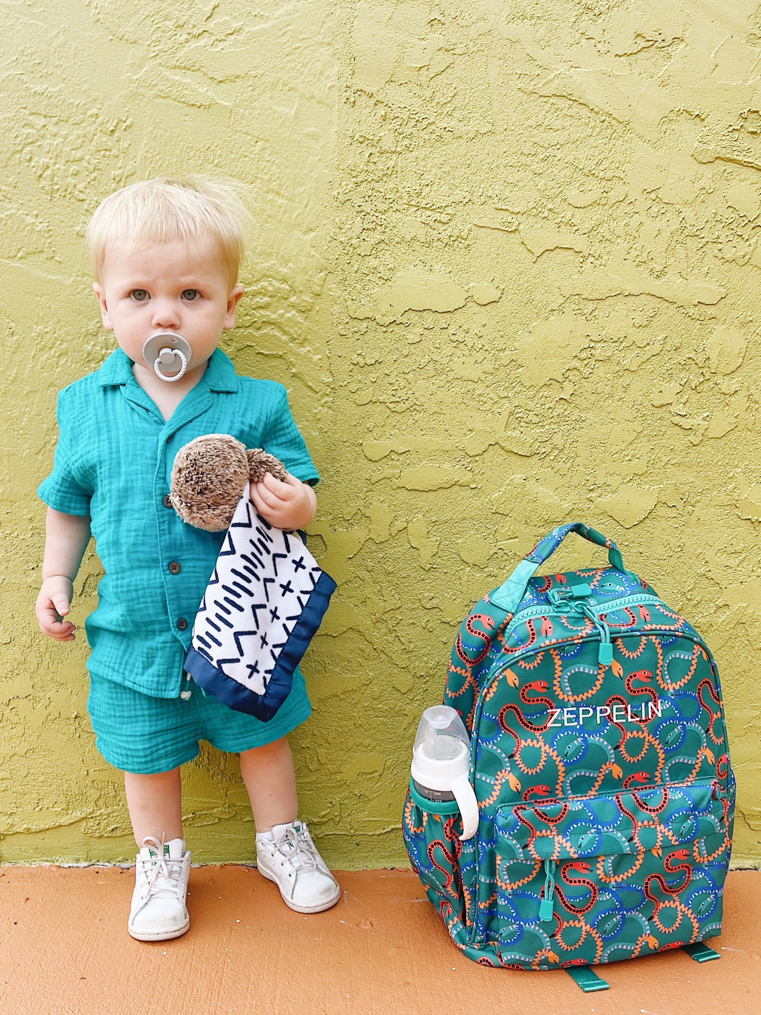 Colorblock Navy and Ochre Soft Insulated Kids Personalized Thermal