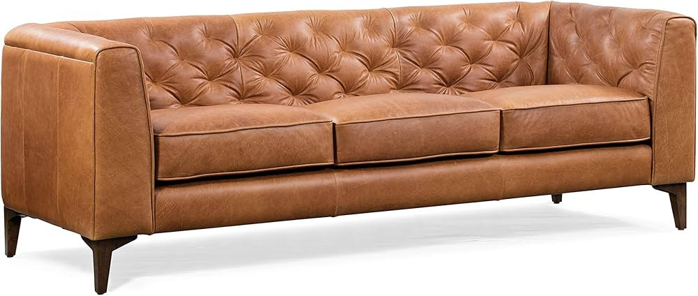 Poly & BARK Essex Leather Couch – 89-Inch Leather Sofa with Tufted Back - Full Grain Leather Co... | Amazon (US)