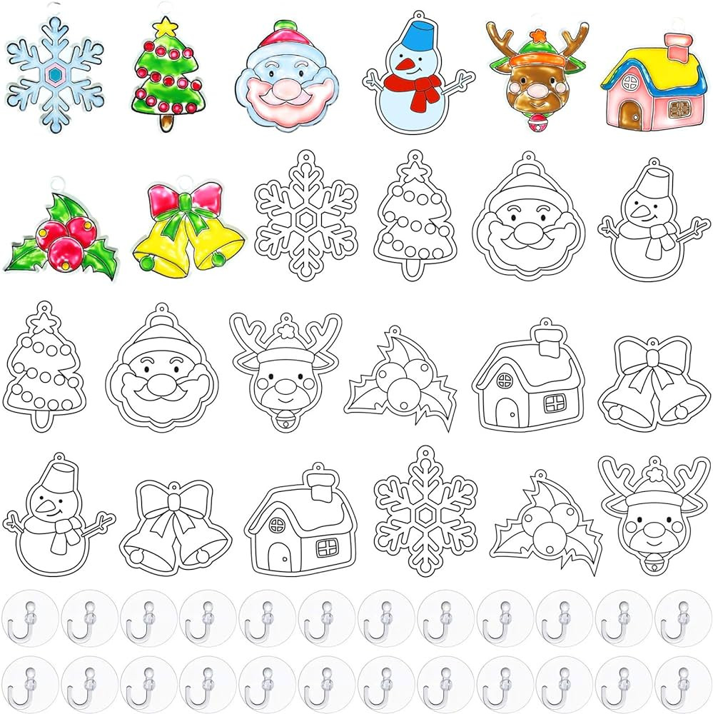 WILLBOND 24 Pieces Christmas Suncatchers Craft Assorted Sun Catcher Kits for Art Window Sun Catch... | Amazon (US)