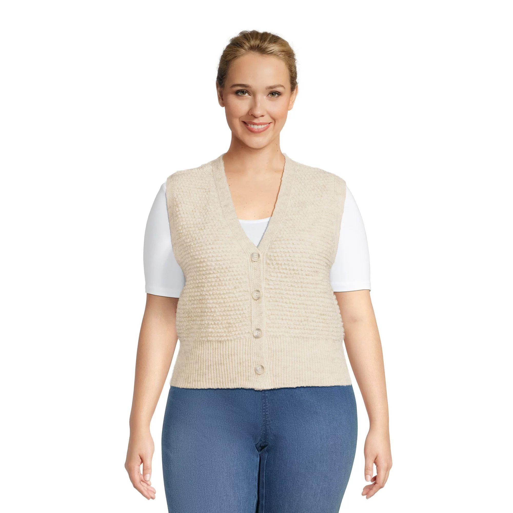 No Boundaries Juniors Plus Size Button Front Sweater Vest - Walmart.com | Walmart (US)