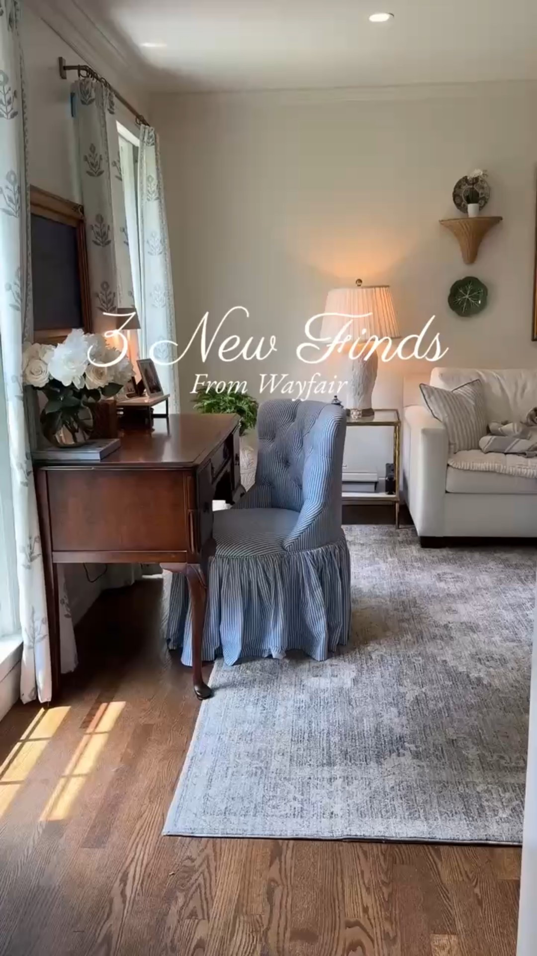 Love these three pieces from Wayfair! They each add charm to our home. New desk chair, upholstered chair, vintage plant stand, lamp, white lamp, classic home, blue and white home

#LTKStyleTip #LTKHome