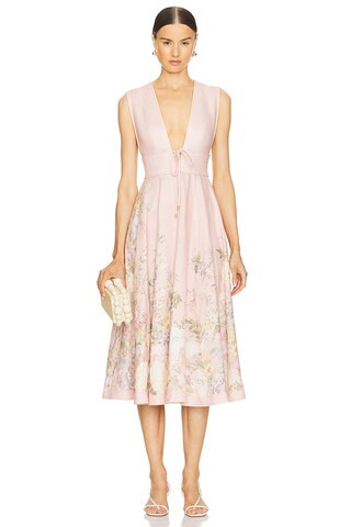 Zimmermann Wavelry Plunge Midi Dress in Pink Floral from Revolve.com | Revolve Clothing (Global)