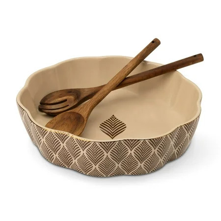 Thyme & Table 3-Piece Serving Bowl with Wooden Serving Spoon and Fork, Ocee Leaf | Walmart (US)
