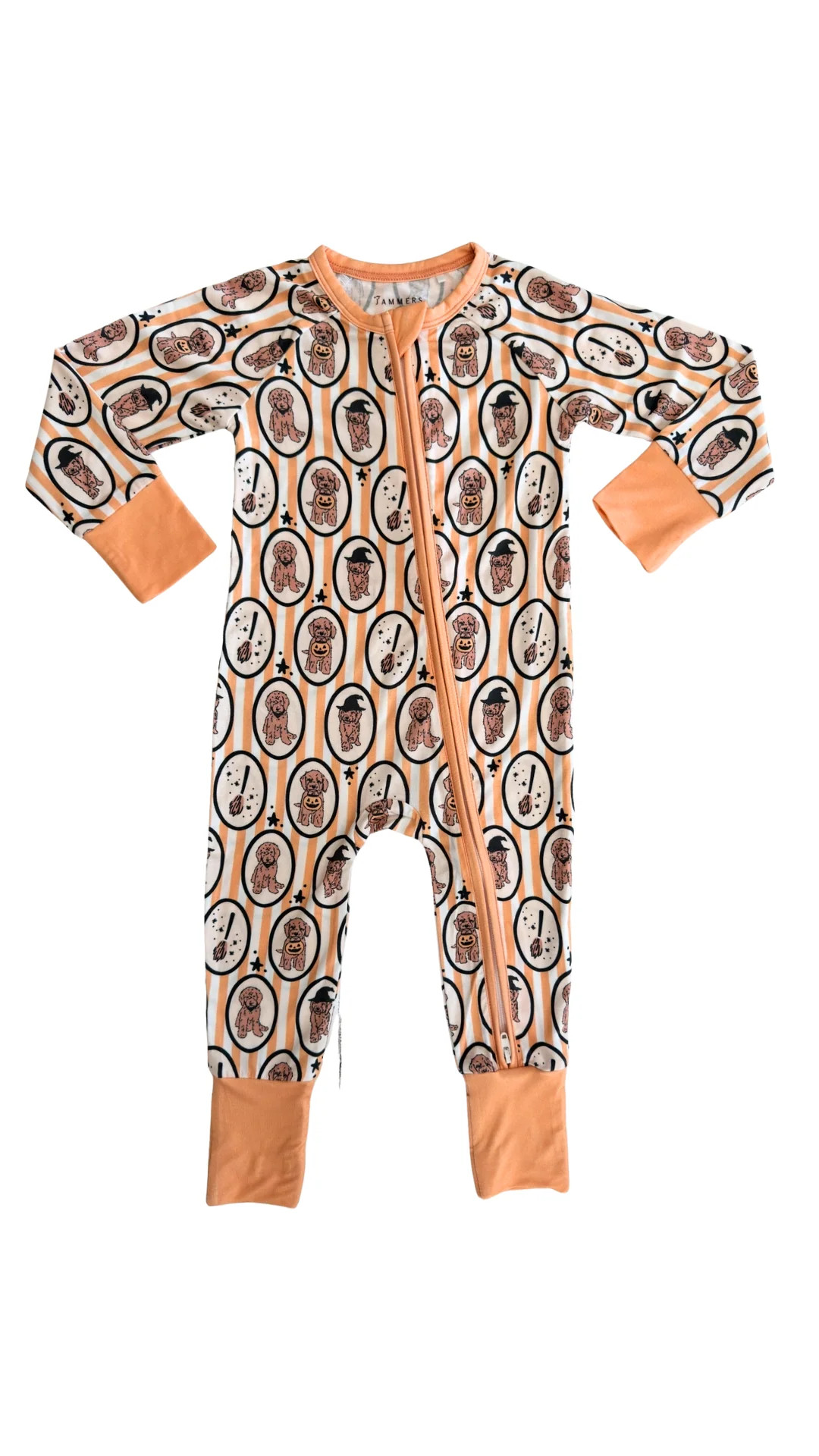 Orange Howl-o-Ween Pups Zipper Romper | In My Jammers