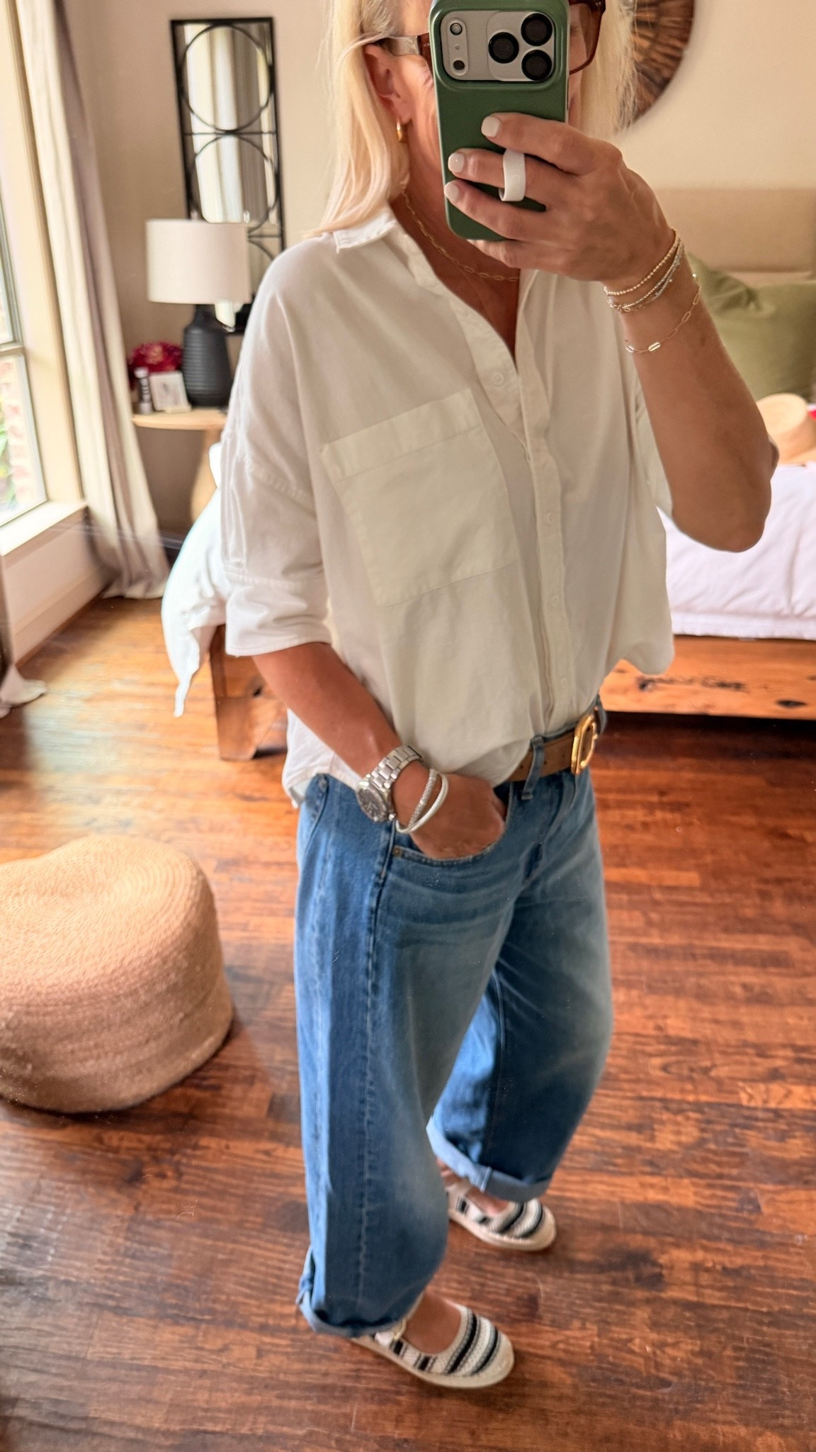 Outfit of the day! 

Shirt - small. Great elevated white top!
Code CINDY20 ends tonight 

Denim - these are the viral AG denim. I’m in true size of 27 and it is more of a boyfriend fit, if you want them less loose, I would size down one size 
These sell out often, so I have linked them at several retailers, some are on sale! ￼

Shoes - omg incredibly comfortable!!!!! 

@Anthropologie ￼

#LTKmomlife #LTKootd #LTKOver40