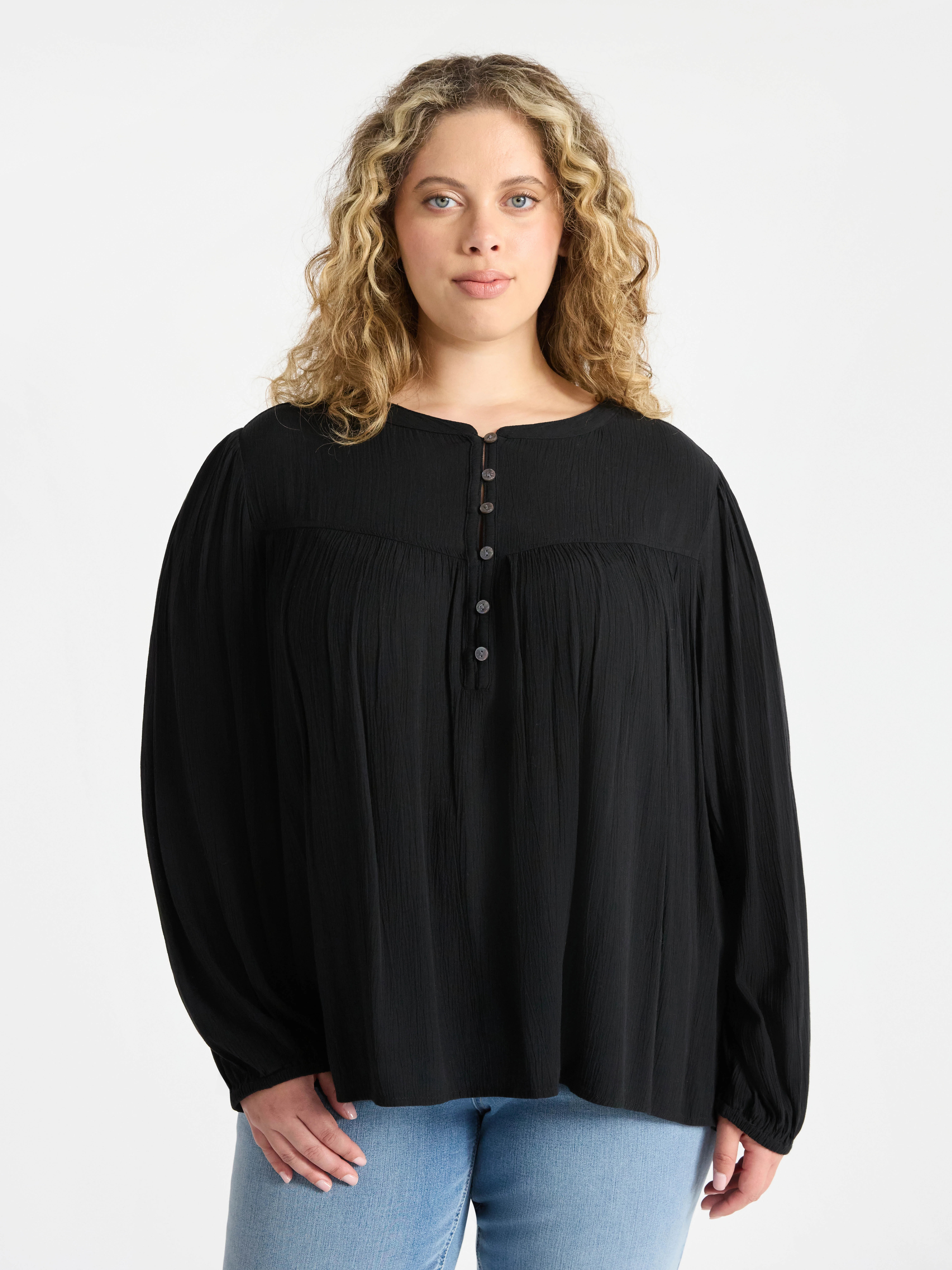 Terra & Sky Women’s Plus Peasant Blouse with Long Sleeves, Sizes 0X-5X | Walmart (US)