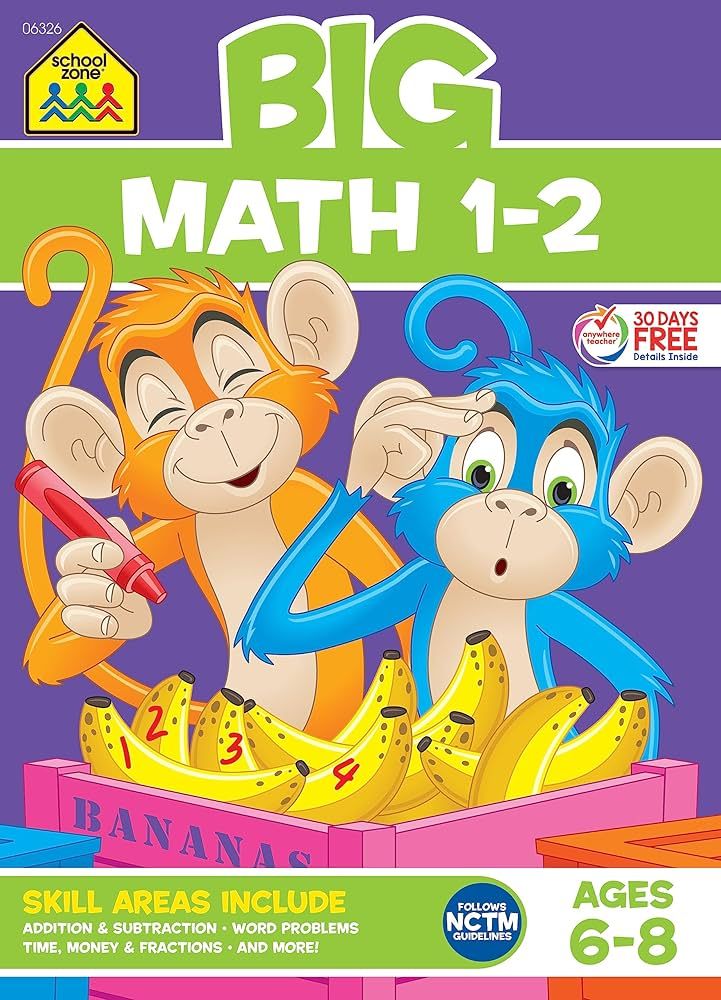 School Zone - Big Math 1-2 Workbook - 320 Pages, Ages 6 to 8, 1st Grade, 2nd Grade, Addition, Sub... | Amazon (US)