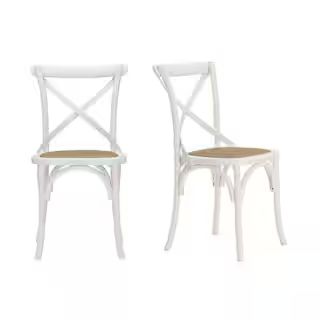 Home Decorators Collection Mavery Ivory Wood Dining Chair with Cross Back and Woven Seat (Set of ... | The Home Depot