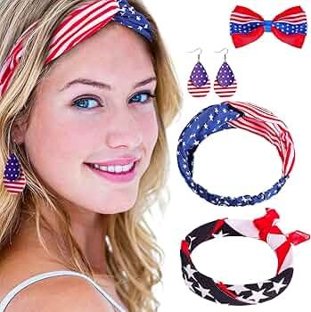 4 Pieces Memorial Day Patriotic Accessories with American Flag Headband Bowknot Bandana Patriotic... | Amazon (US)