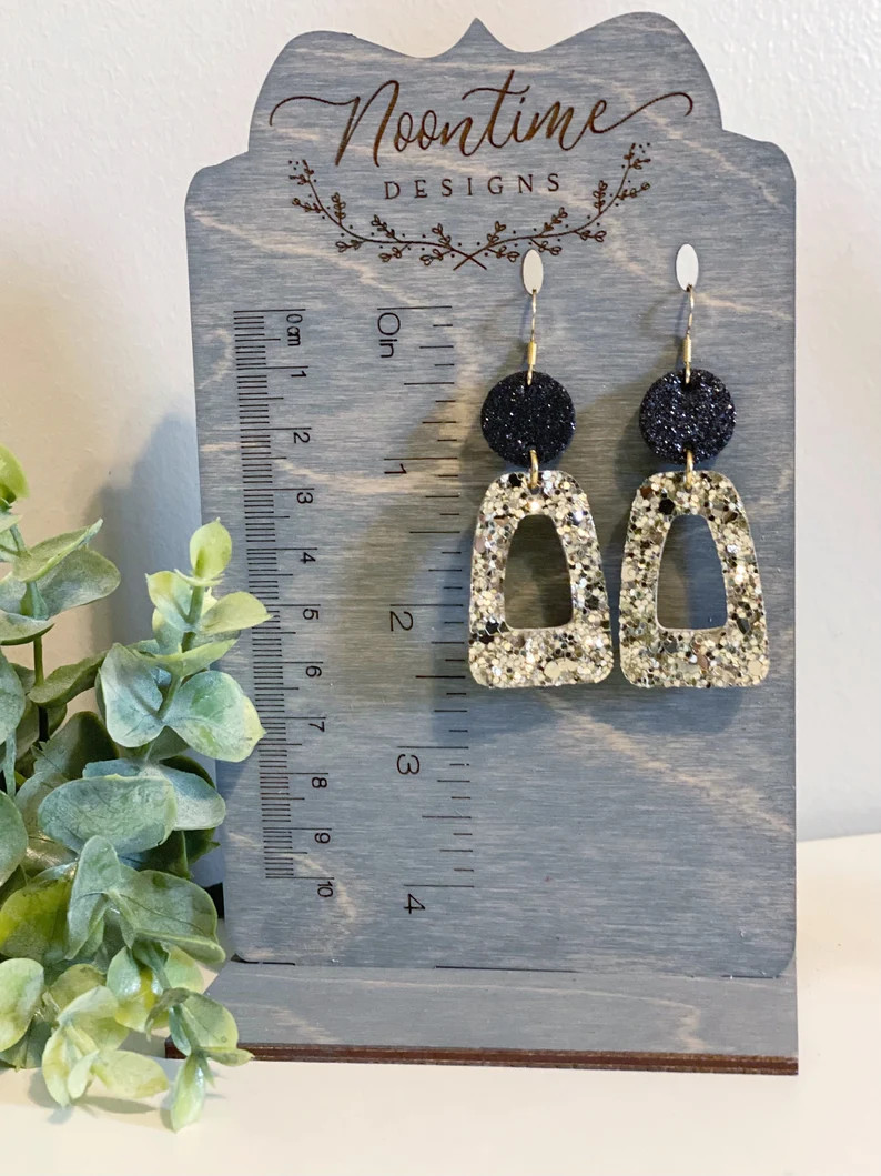 Black & Gold Glitter Genuine Leather Earrings New Years Eve | Etsy | Etsy (US)