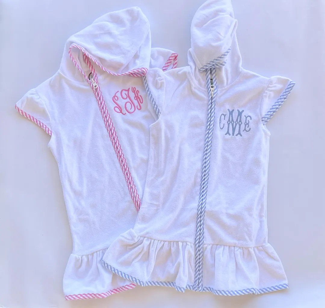 Girls Monogrammed Swim Cover-Up, Kids Personalized Ruffle Swimsuit Cover-Up, Terry Coverup, Embro... | Etsy (US)