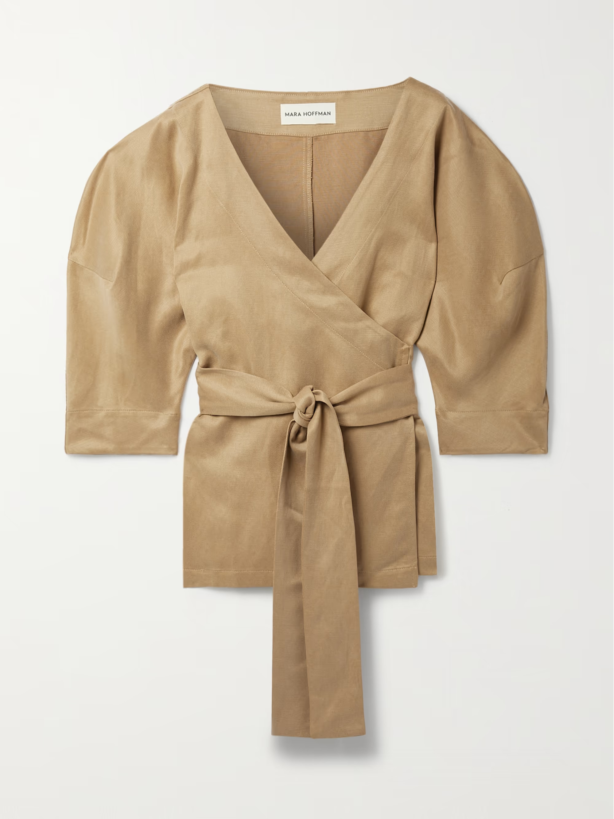 Camel + NET SUSTAIN Susa TENCEL Lyocell and linen-blend wrap top | MARA HOFFMAN | NET-A-PORTER | NET-A-PORTER (UK & EU)
