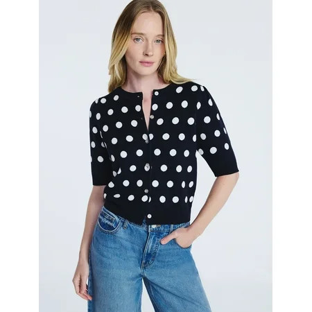 Free Assembly Women's Cardigan Sweater with Short Puff Sleeves, Lightweight, Sizes XS-XXL | Walmart (US)