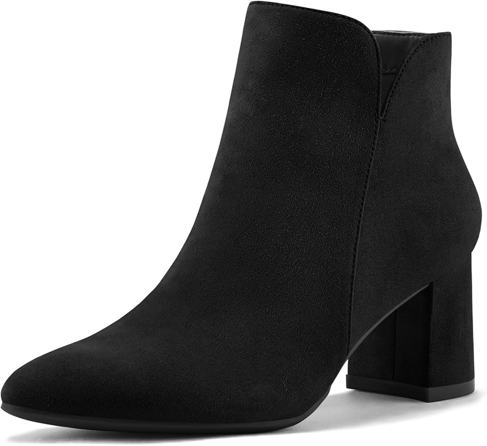 mysoft Women's Ankle Boots Chunky Block Low Heel Comfortable Pointed Toe Side V Cutout Dressy Off... | Amazon (US)