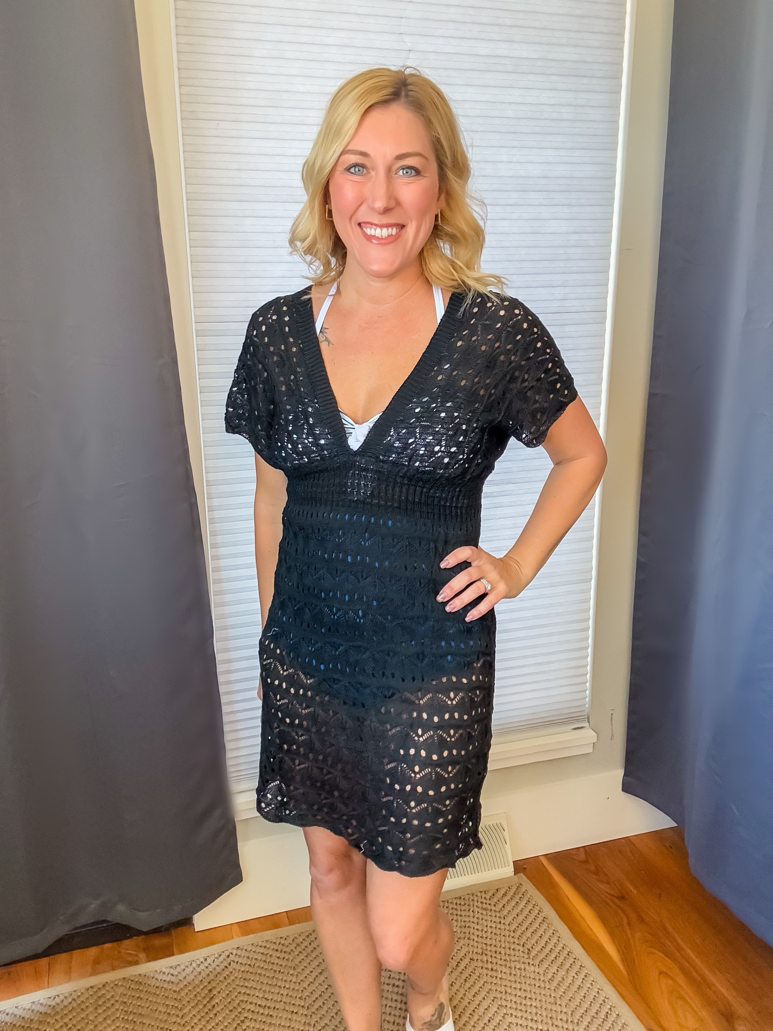 This soft & comfy crochet coverup has a ton of stretch and covers so well! It’s super airy and light.