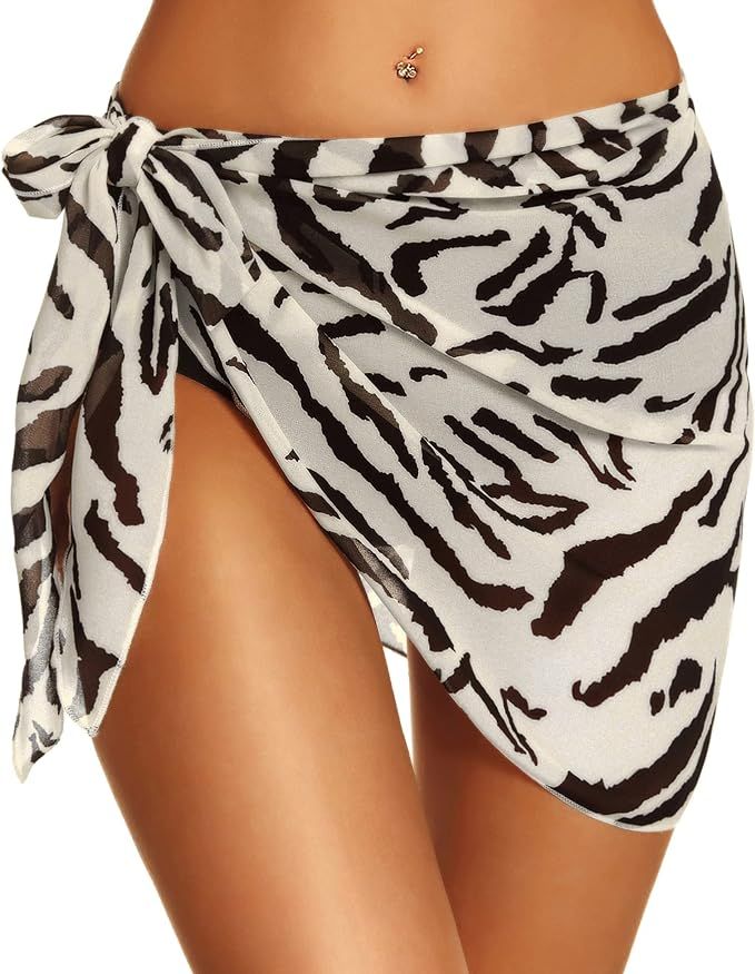 Swimsuit Coverups for Women Sarong Beach Bikini Wrap Sheer Short Skirt Chiffon Scarf for Swimwear | Amazon (US)