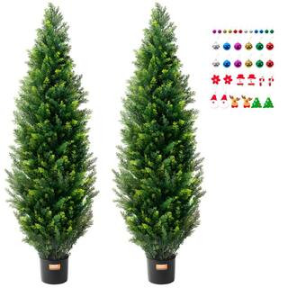 VEVOR Artificial Cedar Topiary Tree, 60 in. Tall with Pot Faux Evergreen Fake Pine Cypress Trees ... | The Home Depot